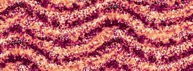 Seamless burgundy and peach fuzz watercolor wave illustration pattern, colorful tie-dye aquarelle dream design