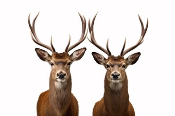 two deer with antlers looking at the camera