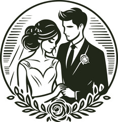 line drawing romantic wedding couple one line art love vector illustration