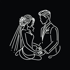 line drawing romantic wedding couple one line art love vector illustration