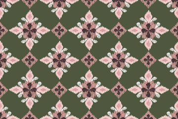 Geometric ethnic ikat seamless pattern traditional design for background, carpet, wallpaper, clothing, wrapping, fabric, vector illustration, embroidery style