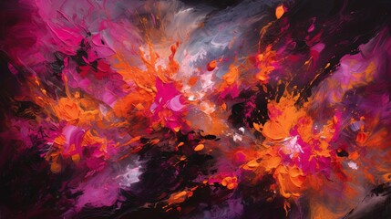 An abstract artwork showcasing a vivid burst of orange and pink hues, creating a striking visual effect that commands attention.
