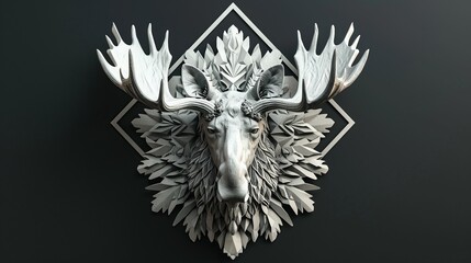 Craft an intricate and detailed image of a moose embodying the spirit of Sweden, rendered in a clean and modern style reminiscent of Brian Frouds work, enclosed within a rhombus shape ,3d render
