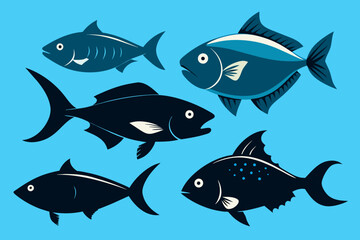  Different types of fishes silhouette vector art illustration