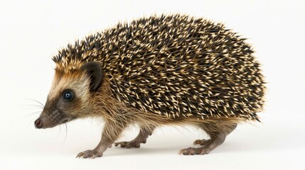 Lone hedgehog captured in isolation on white background for enhanced visibility in search results