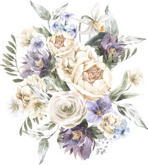 Watercolor Floral Bouquet Arch Frame. Pastel Wreath for Wedding Invitation Card