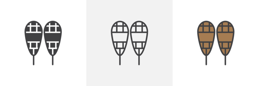 Snowshoeing Gear and Winter Equipment Icons. Outdoor Snow Sport and Trekking Footwear