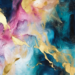 Surreal abstract flow with gold accents and hues