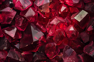 red ruby gem crystals background, top view - obrazy, fototapety, plakaty