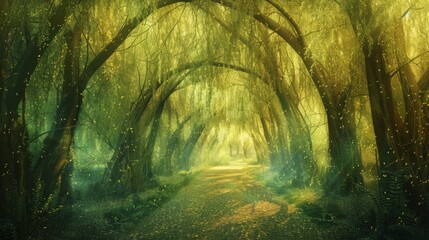 Enchanted Willow Groves: Whimsical Arboreal Retreats and conceptual metaphors of Whimsical Arboreal Retreats - obrazy, fototapety, plakaty
