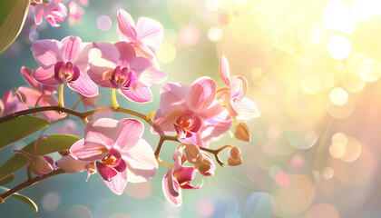orchid flowers branch sun shine background