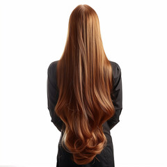 Girl with long caramel-colored hair stands with her back