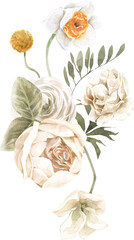 Watercolor Floral Bouquet Arch Frame. Pastel Wreath for Wedding Invitation Card