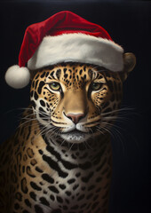 jaguar with Santa hat сreated with Generative Ai