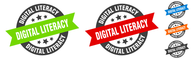 digital literacy stamp. digital literacy round ribbon sticker. tag