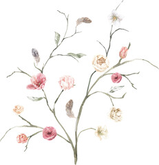 Watercolor Floral Bouquet Arch Frame. Pastel Wreath for Wedding Invitation Card