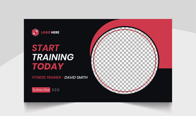 Muscle body youtube thumbnail gym fitness training design gym workout youTube channel thumbnail and workout web banner template for body fitness workout
video thumbnail