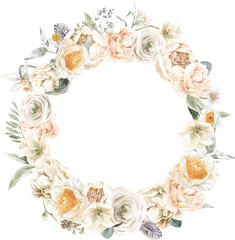 Watercolor Floral Bouquet Arch Frame. Pastel Wreath for Wedding Invitation Card