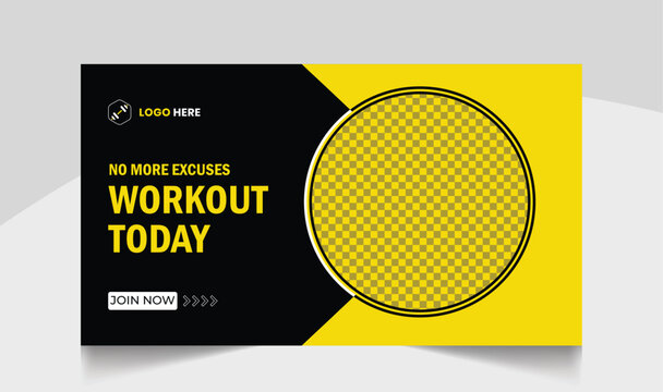 Muscle body youtube thumbnail gym fitness training design gym workout youTube channel thumbnail and workout web banner template for body fitness workout
video thumbnail