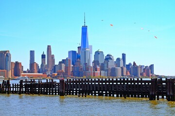 Manhattan Skyline in New York City, NY. Manhattan is the most densely populated borough of New York...