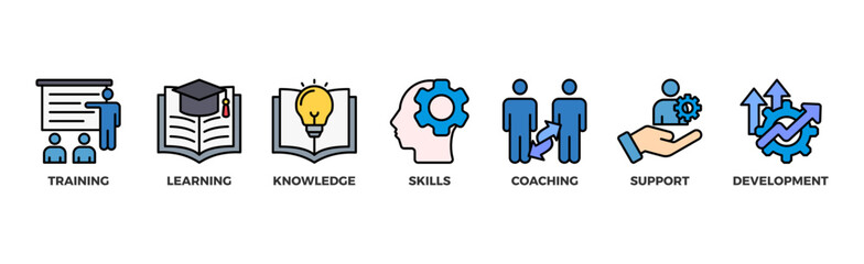Capacity building banner web icon illustration concept with an icon of training, learning, knowledge, skills, coaching, support, and development