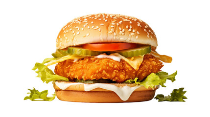 Classic Chicken Burger on transparent background