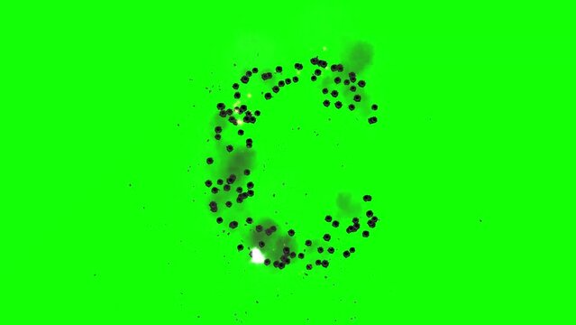 English alphabet C formed by bullet shots on green screen background
