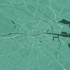 Green Dublin map, city in Ireland. Streetmap municipal area.