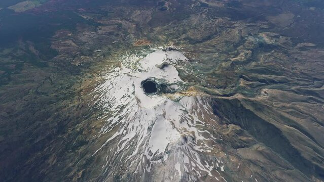 Top aerial drone shot of Whanganui - Tongariro National Park. New Zealand