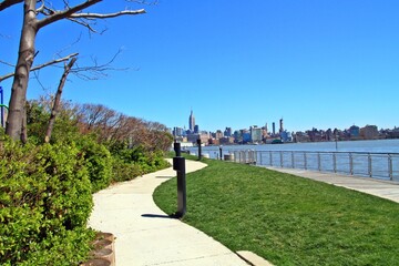 View over Manhattan and the Hudson river from Hoboken rivereside walk