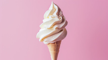 Vanilla Soft Serve Ice Cream on Pink Background