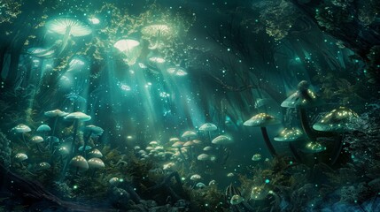 Fototapeta premium Bioluminescent Forests: Natural Light Displays and conceptual metaphors of Natural Light Displays