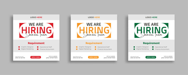 Fototapeta na wymiar We are hiring job vacancy social media post or square web banner template vector design 
