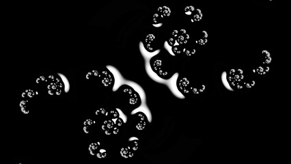 clusters of biological cells in silver grey on a black background