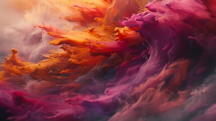 A vibrant abstract painting effect with explosive bursts of orange and magenta hues, resembling a dynamic and fiery flow.