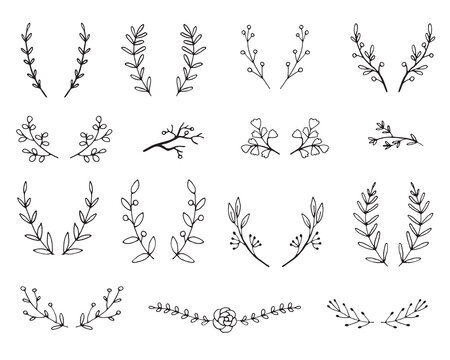Hand drawn vintage floral elements