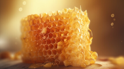hyperrealistic honey comb , dripping glistening honey сreated with Generative Ai - obrazy, fototapety, plakaty