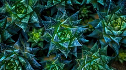Succulent plant pattern with green and blue hues.