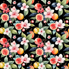 Seamless abstract watercolor pattern with flowers