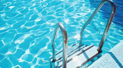 Crystal clear swimming pool with a metal ladder