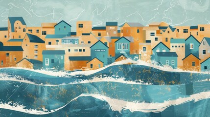 Tsunami-Proof Beach Towns: Resilient Coastal Communities and conceptual metaphors of Resilient Coastal Communities - obrazy, fototapety, plakaty