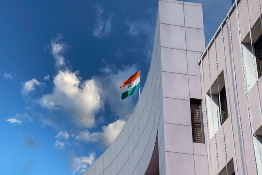 Indian Flag at Government office with beautiful blue sky in the background. 