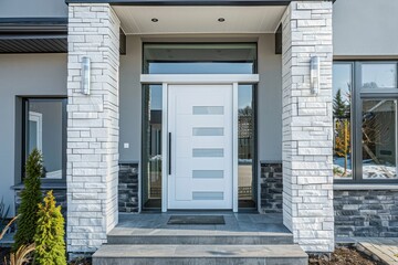 Fototapeta premium white modern entrance door minimalist style. Generative Ai