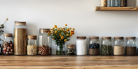 Zero-Waste Kitchen Essentials in Minimalist,Mindful Home Decor Display