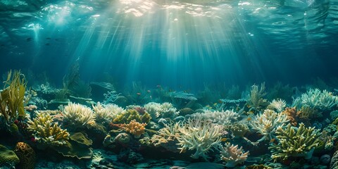 Thriving Underwater Coral Reef Project with Abundant Marine Life and Sunlight Rays