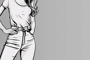 Fototapeta premium Monochrome illustration of a woman posing with her hand on her hip