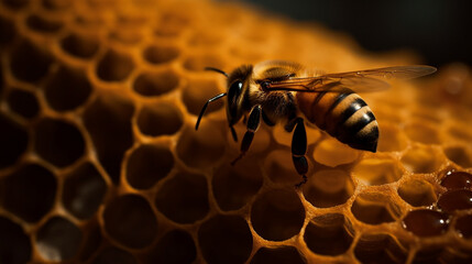 effulgent, macro, honeycomb and bee сreated with Generative Ai
