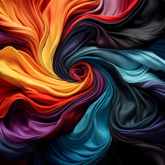 Multi-colored rainbow silk spun into beautiful waves, used as background. - obrazy, fototapety, plakaty