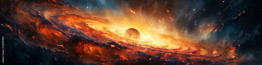Wall mural panorama of fantastic outer space with stars, constellations, galaxies, planets and black hole