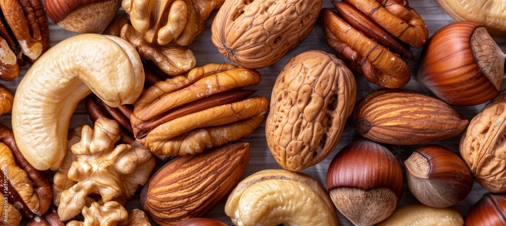 Aufkleber assorted nuts creating a textured and vibrant natural background with diverse shapes and colors